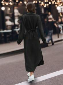 SHEIN Women Grey Long Dress With Cuff Detail