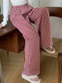 DAZY Pantalones de pijama rectos y holgados de estilo minimalista a cuadros