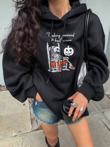 DAZY 女式万圣节宽松休闲保暖连帽运动衫，秋季服装 - 黑色 - 查看 8