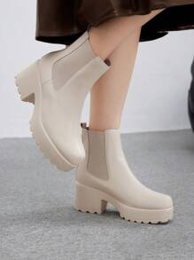 CUCCOO BIZCHIC 女士时尚厚底圆头切尔西踝靴，象牙白，通勤/度假春季鞋履，春假复活节春季鞋履 - 米色 - 查看 5