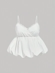 SHEIN MOD Plus Size Women Lace Trim Peplum Camisole Top,Summer Women Tops,White Tank Women Top,Summer Women Clothes,Tween Girl Clothing