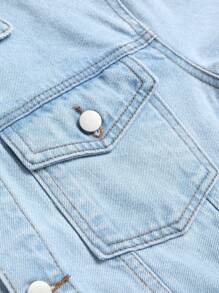 Manfinity Homme Men's Front Button Long Sleeve Pocket Casual Denim Jacket - Light Wash - View 5