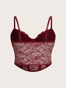 SHEIN ICON Áo hai dây ren hoa thanh lịch cỡ lớn cho nữ, dành cho mùa hè - Màu Đỏ Sâu - Xem 2