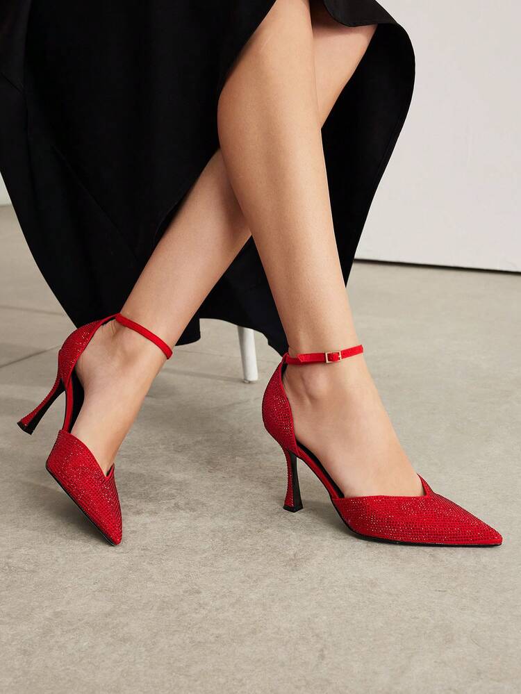 TACONES ALTOS DE TACÓN DE AGUJA DE CRISTAL COMPLETAMENTE ENJOYADOS Y CALADOS GLAMOROSOS PARA MUJERES