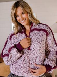 Aralina 舒适泰迪羊毛半拉链漏斗领毛衣 - 紫色 - 查看 2