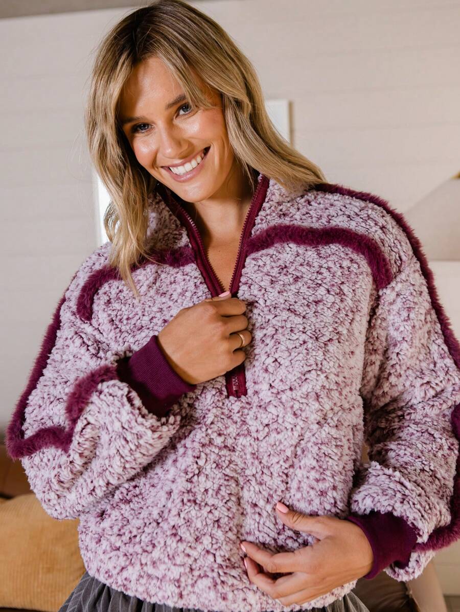 Aralina 舒适泰迪羊毛半拉链漏斗领毛衣