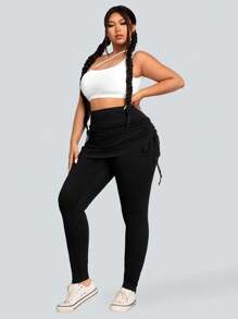 SHEIN Essnce Quần Jeans Skinny Co Giãn Ôm Vừa Vặn, Màu Trơn Size Lớn - màu đen - Xem 6