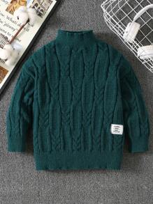 1 pieza Suéter informal y lindo de cuello redondo con estampado geométrico y ajuste holgado, adecuado para ir al trabajo, la escuela, reuniones diarias, otoño e invierno, para niño pequeño