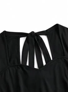 SHEIN LUNE Váy thường ngày in hình ông già Noel cỡ lớn tương phản ngày lễ Giáng sinh cho mùa thu/đông - màu đen - Xem 3