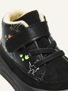 Cozy Pixies 1 Pair Boys Cute Cartoon Dinosaur Design Comfortable Warm Casual Sports Shoes For Daily Wear, Suitable For Autumn & Winter (Pattern Random)