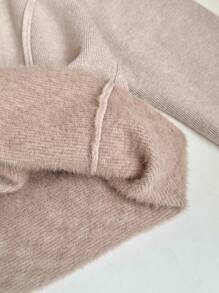 SHEIN LUNE 女士纯色圆领长袖休闲针织套头衫，秋冬季款 - 卡其色 - 查看 4