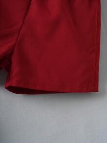 SHEIN 男嬰拼接領前蝴蝶結二合一襯衫和短褲 - 酒紅色 - 查看 3