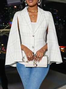 SHEIN Clasi 1 件女士优雅通勤粗花呢斗篷夹克，秋季