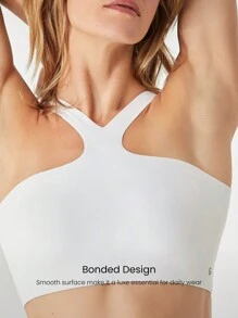 GLOWMODE All-Day Long Second-Skin Ultra Lightweight Seamless Easy Layering Reversible Halter Sports Bra Yoga Pilates Spring - White - View 5