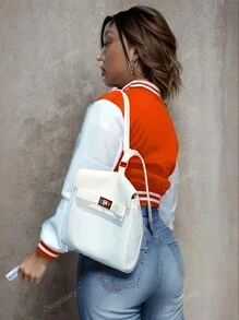 2024 Spring/Autumn European & American Women's Solid Color Single Breasted Bomber Jacket, Sports Outwear
