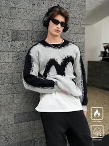 Manfinity Roghcode Jersey casual de punto con patrón de bloques de color y efecto desgastado para hombre, apto para otoño/invierno - Multicolor - Ver 6