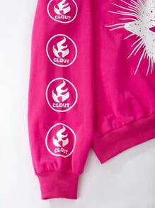 SHEIN ChillGRL Bộ 2 món/bộ áo nỉ in hình màu hồng cho bé gái và quần nỉ thường ngày phong cách Punk tối màu - Màu Hồng Tươi - Xem 4