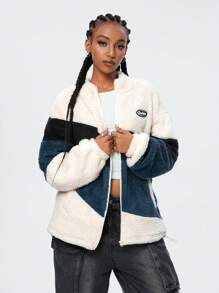 Muchica Áo khoác kéo khóa màu Flannelette mặc hàng ngày cho nữ Athleisure Streetwear - Nhiều màu - Xem 3