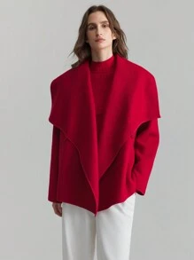 Ontre 2025 New Spring Women's 50% Wool Blend Double-Sided Woolen Jacket, Short & Elegant Red Outerwear