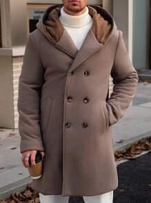 Manfinity VCAY 1 pezzo Cappotto casual aderente da uomo con cappuccio e cerniera sul davanti, manica lunga, adatto per l'autunno e l'inverno - Castano - Visualizzare 4