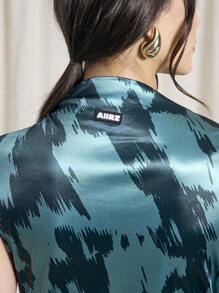 AiiRZ Elegant Asymmetric Cut-Out Waist Maxi Dress St Patricks Day Party Evening Gown Metallic Teal Abstract Print Lucky Charm Formal Dress Irish-Themed Celebration - Green - View 3