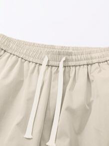 SHEIN Women's Solid Color Utility Pocket Drawstring Waist Casual Outdoor Long Pants - Khaki - View 4