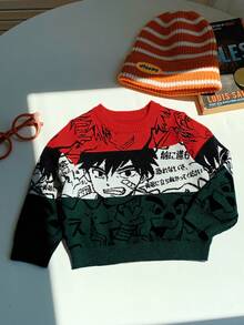 SHEIN Áo len dài tay cổ tròn họa tiết hoạt hình dễ thương, thoải mái, dáng rộng cho bé trai, thích hợp mặc đi học, đi chơi, thể thao, mùa thu/đông. - Nhiều màu - Xem 3