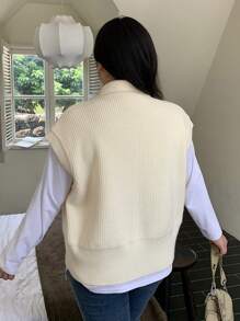 Dazy Petite Plus Plus Size Women Double-Zipper Loose Solid Color Turtleneck Sleeveless Cardigan, Autumn/Winter