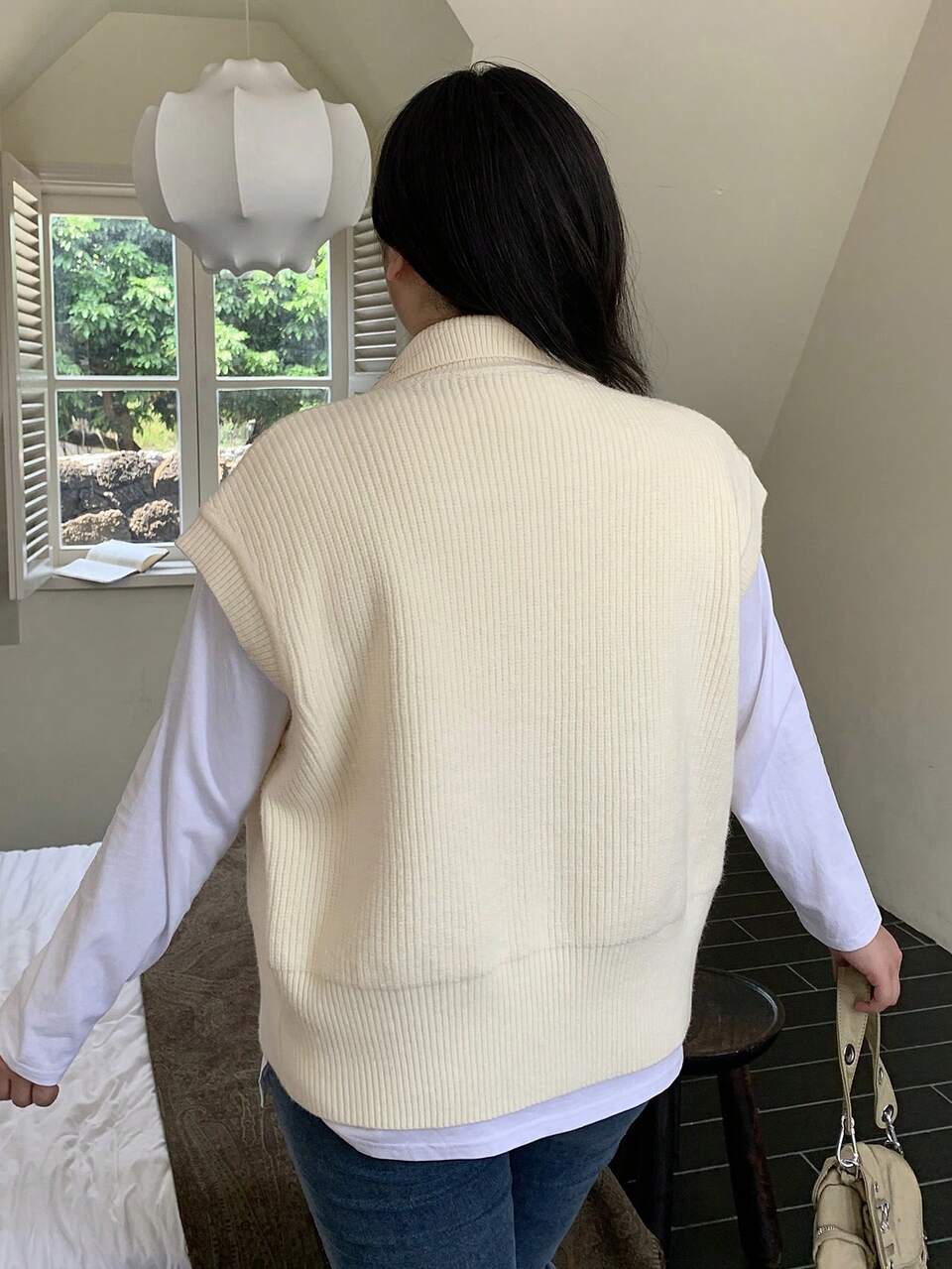 Dazy Petite Plus Plus Size Women Double-Zipper Loose Solid Color Turtleneck Sleeveless Cardigan, Autumn/Winter Vest