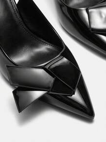 CUCCOO BIZCHIC Basic Office Commute Fashion Solid Black Pointed Toe Bowknot Cutout Stiletto Heel Pumps For Christmas And New Year Holiday Vibe Fall And Winter - Black - View 7