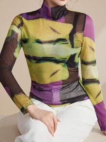 INAWLY Women's High Neck Long Sleeve T-Shirt Graphic Tees Women Tops For Spring Outfit
