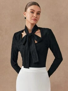 SHEIN Unity Camiseta de manga larga de punto elegante y ajustada para mujer, de uso casual en otoño - Negro - Ver 1