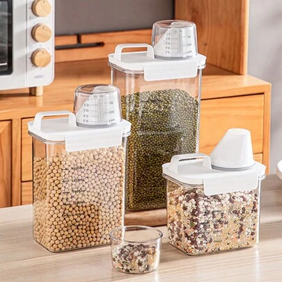 SHEIN Basic living 1入組素色白米儲物盒廚房用塑料食品儲物盒