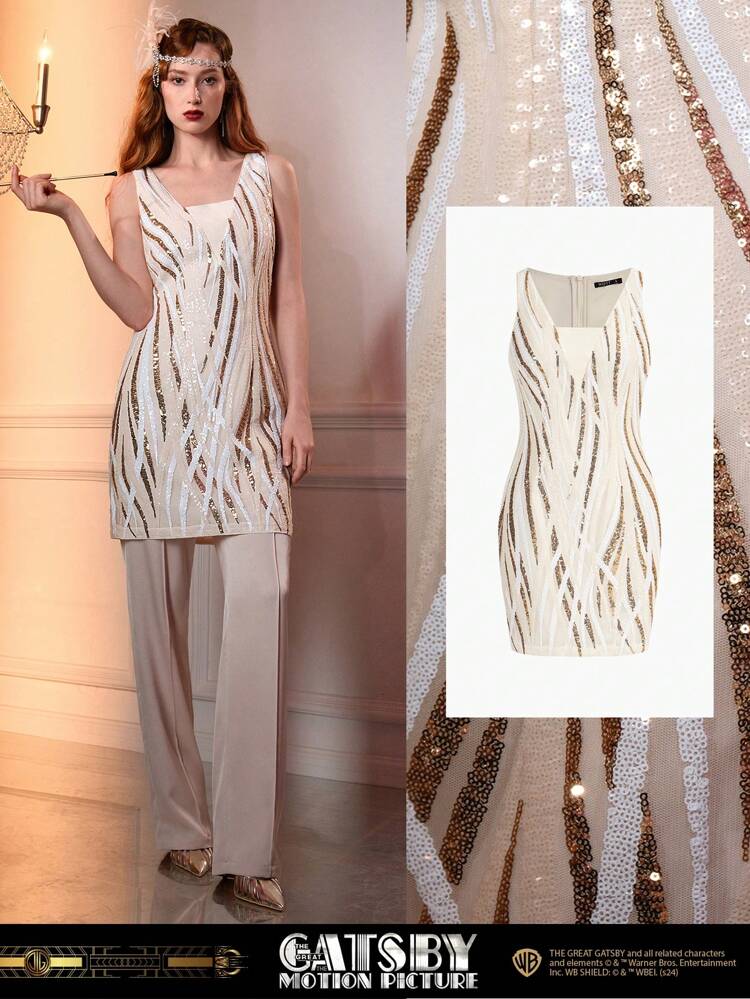 The Great Gatsby x MOTF SEQUINS ALLOVER PATTERN SLIM FIT SHORT DRESS