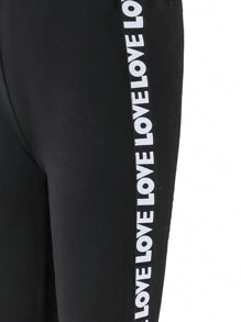 SHEIN Explorewe Tween Girls And Versatile Letter Band Leggings, Perfect For Casual Wear, In Spring And Fall And Winter,Black Leggings