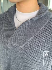 Claim Dot 男士立领休闲纯色纯色落肩宽松针织长袖毛衣，适合秋冬季外出、朋友聚会 - 深灰色 - 查看 2