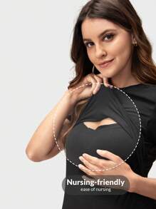 SHEIN Maternity Solid Nursing Tee - Black - View 7