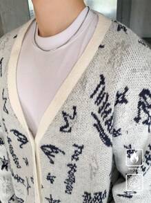 Manfinity Hypemode Chaqueta de punto informal de corte casual con gráfico de letra y ribete de contraste para hombre, de hombros caídos y bloqueo de color grueso, para salir en otoño/invierno, regalo para esposo o novio