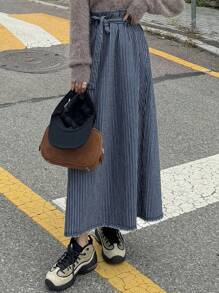 DAZY Women's Tie Waist Striped Maxi Casual Skirt Fall,Winter - Blue - View 4