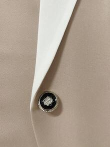 Women's Elegant Patchwork Lapel Long Sleeve Blazer Jacket, Suitable For Spring And Autumn - Apricot - View 3