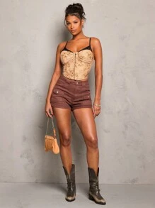 Glamine Sexy Lace & Floral Print Mesh Scrunch Racerback Tank Top Cami For Women - Multicolor - View 3