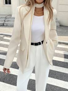 SHEIN Frenchy Women's Spring & Autumn Solid Color Lapel Collar Long Sleeve Single Button Elegant Blazer Jacket,Thermal/Warm Clothes,Cold Weather Clothes,Winter Women