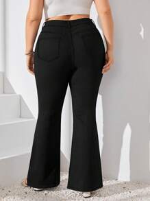 SHEIN LUNE Jeans casuales de talla grande para mujer con volantes y bolsillos - Negro - Ver 2