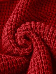 SHEIN LUNE Plus Size Women's Plain Knitted Drawstring Hooded Sweater, Raglan Sleeve Design, Casual And Minimalist Style, Red Pullover Sweater For Autumn/Winter, For Winter Fall - Red - View 4