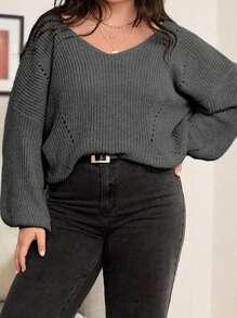 Calvaya Pull ample à encolure en V, manches longues, couleur unie, automne/hiver