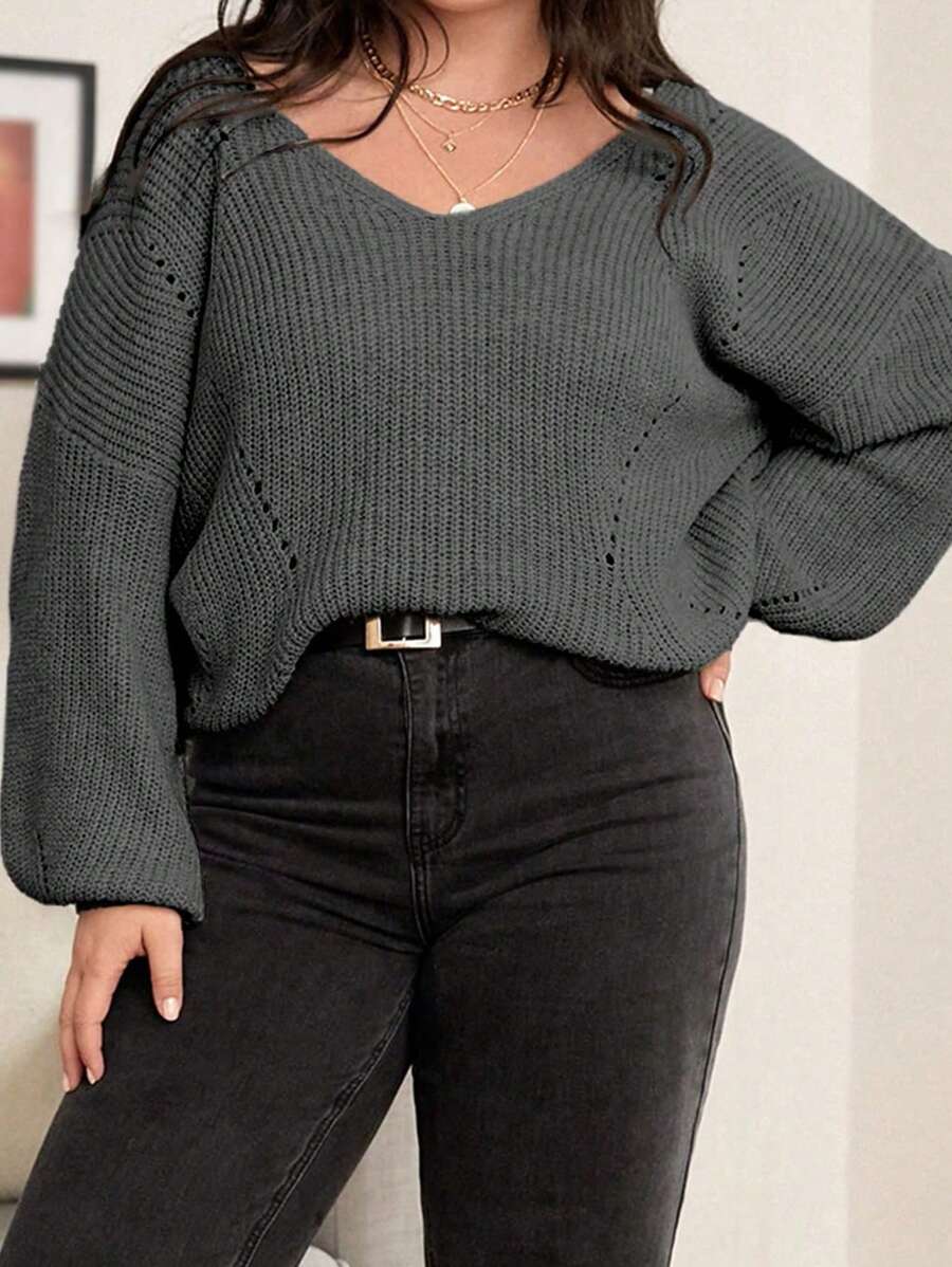 Calvaya Pull ample à encolure en V, manches longues, couleur unie, automne/hiver