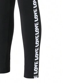SHEIN Explorewe Tween Girls And Versatile Letter Band Leggings, Perfect For Casual Wear, In Spring And Fall And Winter,Black Leggings