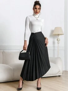 SHEIN Privé 1pc Women Casual Versatile Elegant Asymmetric Pleated Skirt, Suitable For Autumn/Winter