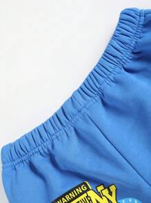 SHEIN Bộ 2 chiếc áo nỉ có mũ in họa tiết hoạt hình cho bé trai tuổi teen, phong cách thường ngày đường phố - Màu xanh lam - Xem 3