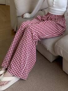 DAZY Pantalones de pijama rectos y holgados de estilo minimalista a cuadros